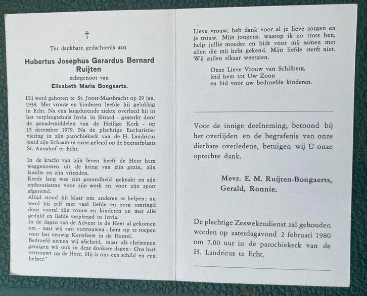 Familienaam: RUYTEN /RUIJTEN, zie omschrijving, Verzamelen, Bidprentjes en Rouwkaarten, Verzenden