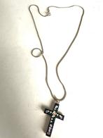 Micro glas mozaiek Italiaans kruisje aan zilveren ketting, Verzenden, Gebruikt, Sieraad, Christendom | Katholiek