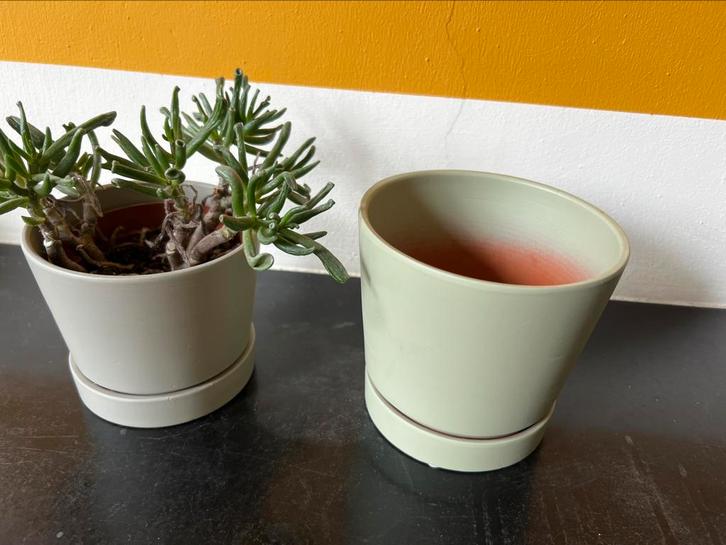 Bloemenpotten groen en grijs, Huis en Inrichting, Woonaccessoires | Vazen, Gebruikt, Groen, Minder dan 50 cm, Ophalen of Verzenden
