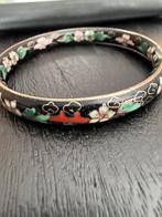 Vintage Cloisonné Armband met Bloemen, Sieraden, Tassen en Uiterlijk, Armbanden, Overige materialen, Gebruikt, Verzenden, Zwart