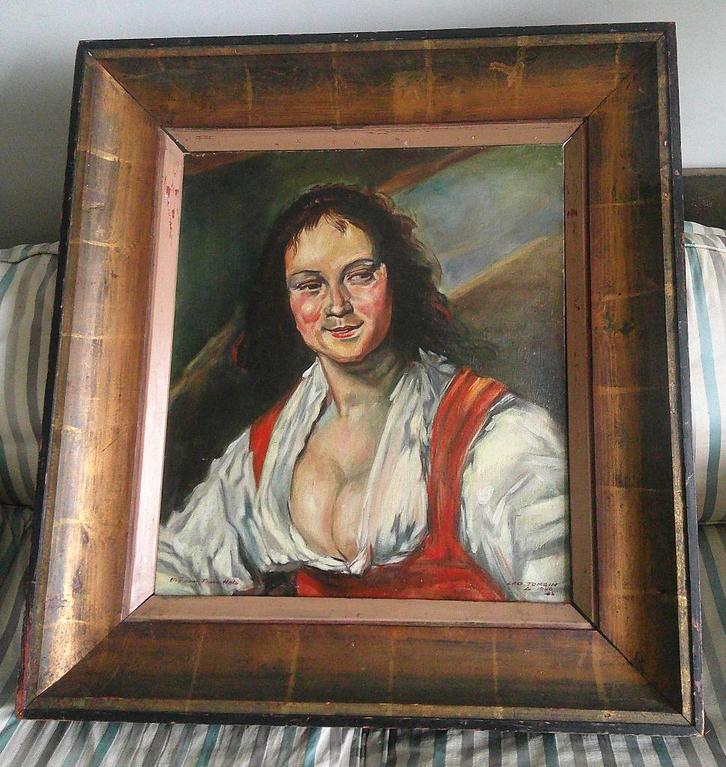 Zigeunermeisje - naar Frans Hals 1946 - in kapitale lijst, Antiek en Kunst, Kunst | Schilderijen | Klassiek, Ophalen