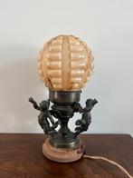 Art deco opaline lamp met bronzen engelen, Antiek en Kunst, Ophalen of Verzenden