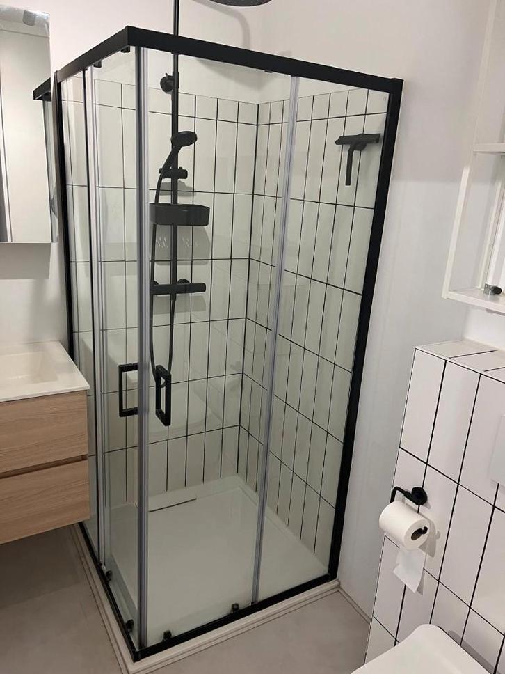 Douchedeur met hoekinstap, Doe-het-zelf en Verbouw, Sanitair, Gebruikt, Douche, Glas, Ophalen