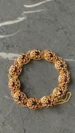 Vintage Gouden Armband met Granaat, Ophalen of Verzenden, Goud, Armband, Met edelsteen