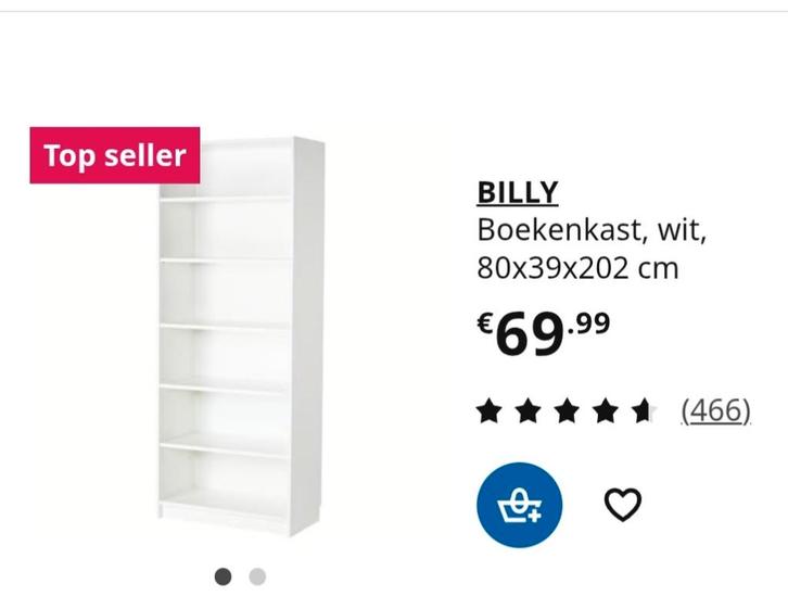 Ikea Billy boekenkast wit, Huis en Inrichting, Kasten | Boekenkasten, Nieuw, 50 tot 100 cm, 200 cm of meer, 25 tot 50 cm, Met plank(en)