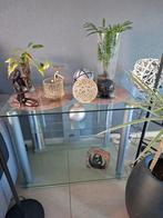 Glazen TV tafel met snoergeleider., Ophalen, Zo goed als nieuw, 25 tot 50 cm, Rechthoekig