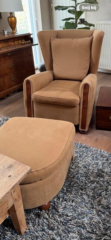 Camelkleurige fauteuil/ hocker Thormer beschikbaar voor biedingen