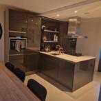 Donkergrijze hoogglans keuken incl. aantal apparaten., Ophalen, Gebruikt, Enkelwandige keuken, Grijs