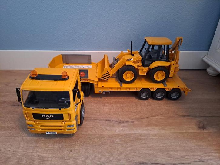 Bruder MAN vrachtwagen, oplegger en loader, Kinderen en Baby's, Speelgoed | Speelgoedvoertuigen, Zo goed als nieuw, Ophalen of Verzenden