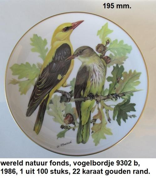 Wereld Natuur Fonds, 4x Vogelbordje 22 karaat gouden rand, Verzamelen, Dierenverzamelingen, Zo goed als nieuw, Beeldje of Figuurtje