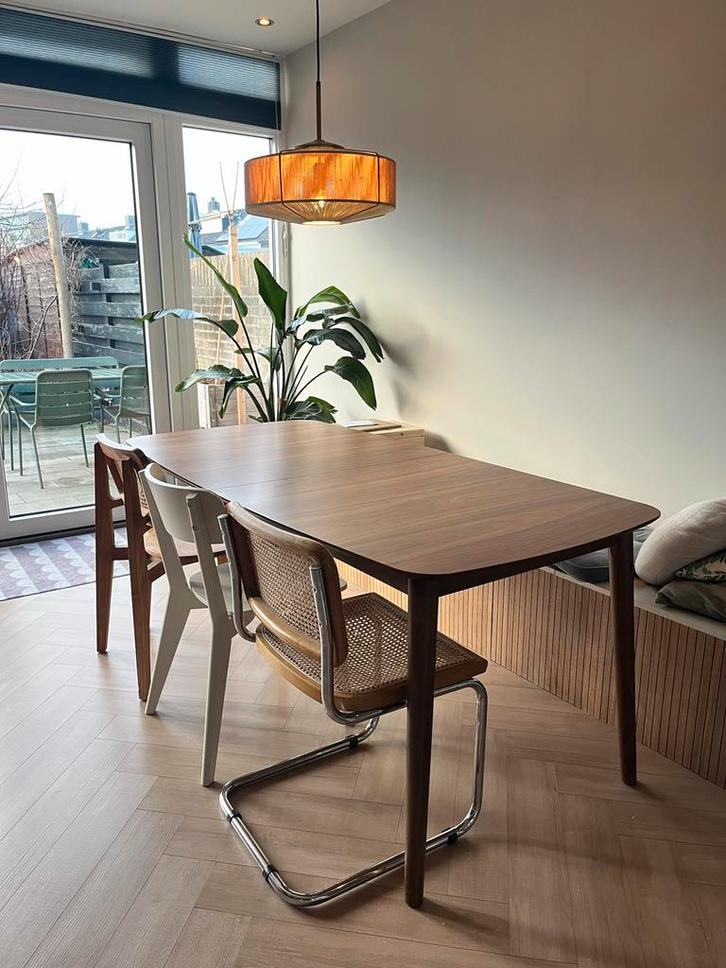 Uitschuifbare eettafel - walnoot, Huis en Inrichting, Tafels | Eettafels, Gebruikt, 50 tot 100 cm, 150 tot 200 cm, Vijf personen of meer