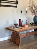 Vintage wabisabi houten geschulpte salontafel l156, Huis en Inrichting, Tafels | Salontafels, Ophalen, Vintage wabisabi japandi brutalist rustiek