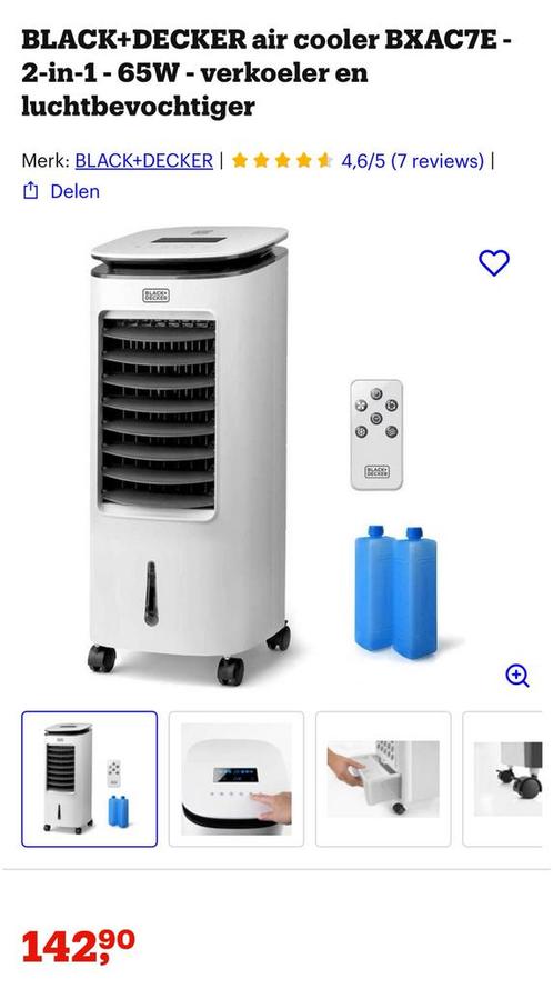 Black&Decker aircooler BXAC7E met afststandsbediening, Witgoed en Apparatuur, Airco's, Zo goed als nieuw, Minder dan 60 m³, Ophalen of Verzenden