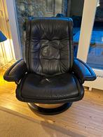Stressless zwarte leren fauteuil/ draaistoel, Huis en Inrichting, Fauteuils, Ophalen, Gebruikt, 100 tot 125 cm, Hout