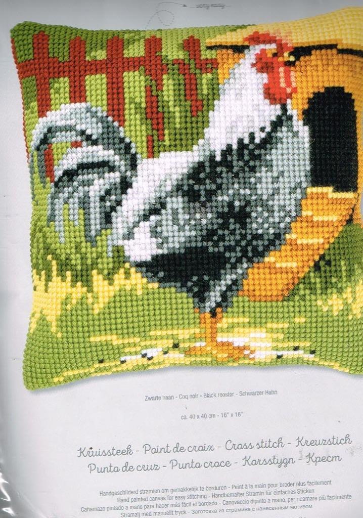 Cado vervaco borduurpakket  kussen  zwarte kip, Hobby en Vrije tijd, Borduren en Borduurmachines, Nieuw, Borduurpakket, Handborduren