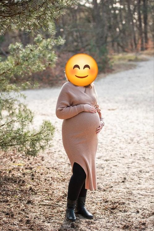 Zwangerschapsjurk - maat M/L, Kleding | Dames, Positiekleding, Zo goed als nieuw, Jurk, Maat 38/40 (M), Beige, Ophalen of Verzenden