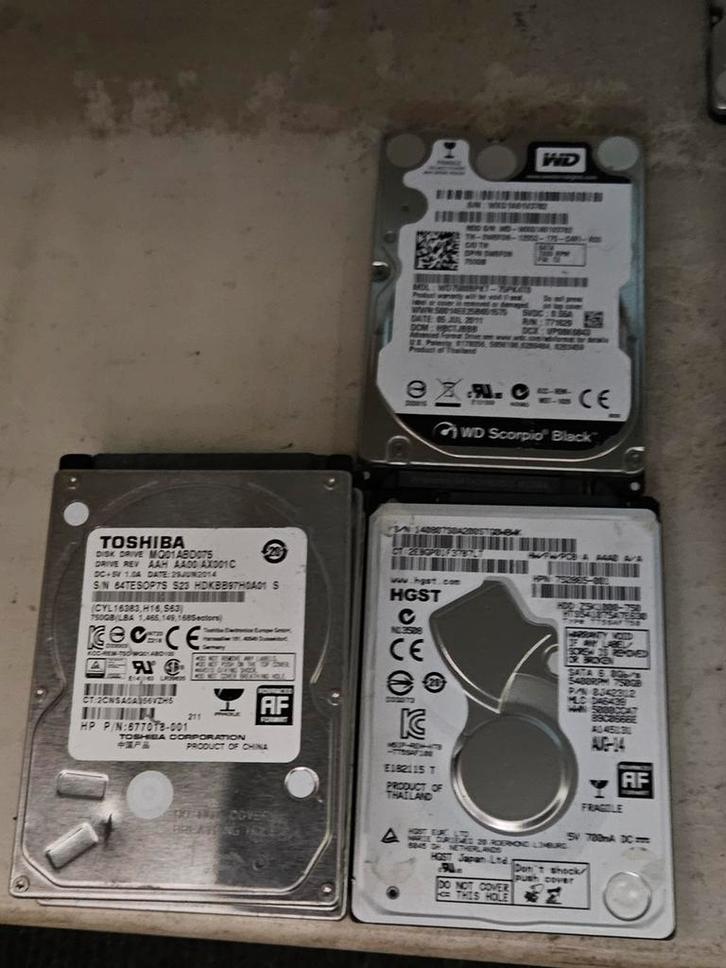 Verschillende merken 750gb laptop hdd hardeschijf, Computers en Software, Harde schijven, Gebruikt, Laptop, Intern, HDD, SATA