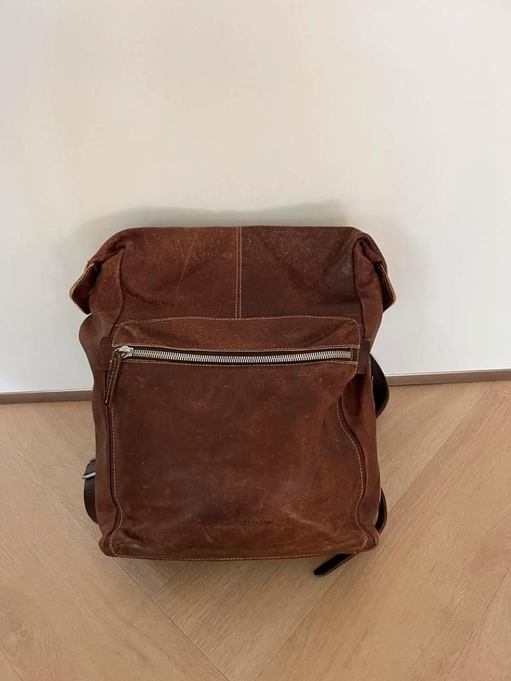 Mooie leren castelijn en beerens rugtas/werktas, Sieraden, Tassen en Uiterlijk, Tassen | Rugtassen, Gebruikt, Overige merken, 30 tot 45 cm