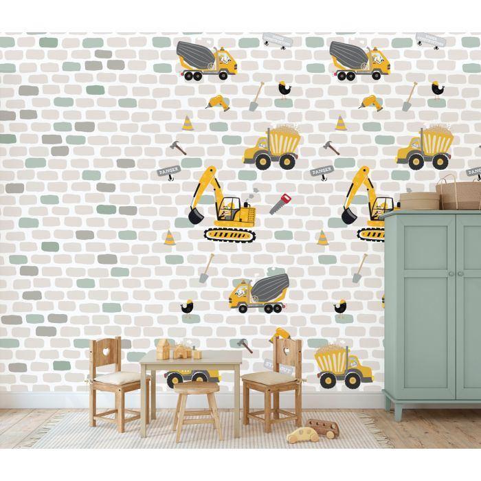 Sam&Luca behang heftruck/auto/werktuigen, Kinderen en Baby's, Kinderkamer | Inrichting en Decoratie, Nieuw, Wanddecoratie, Ophalen of Verzenden