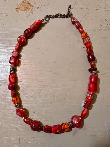 Vintage retro rode glaskralen Venetiaans boho kralen ketting beschikbaar voor biedingen