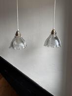 Vintage set Franse holophane hanglamp lampenkap glas ribbel, Huis en Inrichting, Lampen | Hanglampen, Ophalen of Verzenden, Zo goed als nieuw