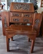 Schitterende Aziatische handgesneden secretaire met bankje, Ophalen