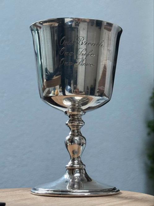 Zware Sterling Zilveren beker met mooie leus, Antiek en Kunst, Antiek | Goud en Zilver, Zilver, Ophalen of Verzenden