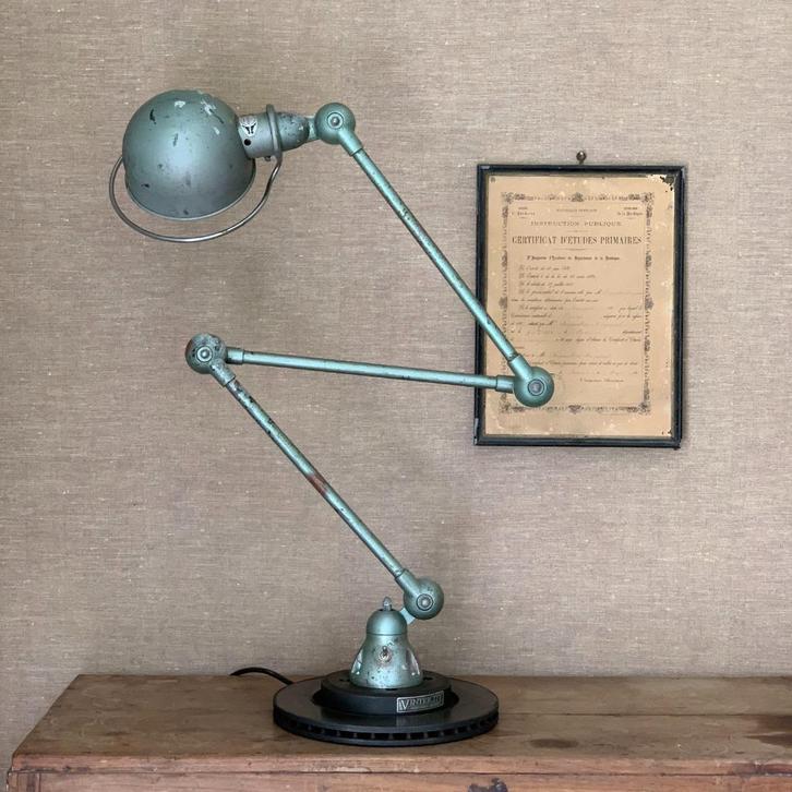 Jieldé | Vespagroen | Tafellamp | Vintage | Oud | 3-armig, Huis en Inrichting, Lampen | Tafellampen, Gebruikt, 50 tot 75 cm, Metaal