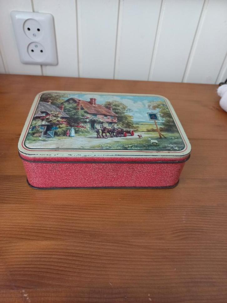 Vintage Koektrommel met Landschap, Verzamelen, Blikken, Ophalen