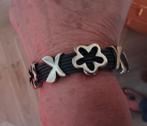 Armband van donkergrijs leer en leerschuivers, Leer, Ophalen of Verzenden, Zo goed als nieuw, Grijs
