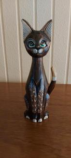 Zittende houten kat met de hand beschilderd in goed staat, Antiek en Kunst, Kunst | Beelden en Houtsnijwerken, Ophalen