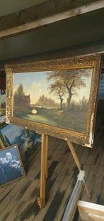 Oud schilderij doek mooi lijst beschadigd., Ophalen of Verzenden, Hout, 50 tot 75 cm