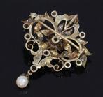 Grote diamanten antieke 14k gouden ketting hanger broche, Verzenden, Goud, Hanger, Met edelsteen