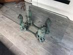 Salontafel glas  met Bronzen Leeuwen Onderstel, Huis en Inrichting, Ophalen, Gebruikt, 100 tot 150 cm, 50 tot 100 cm
