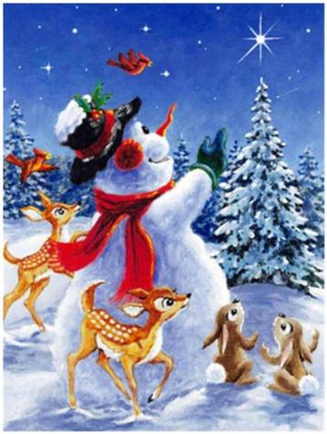 Diamond painting: Kerst 6 - Sneeuwpop met dieren [Box D-31] beschikbaar voor biedingen