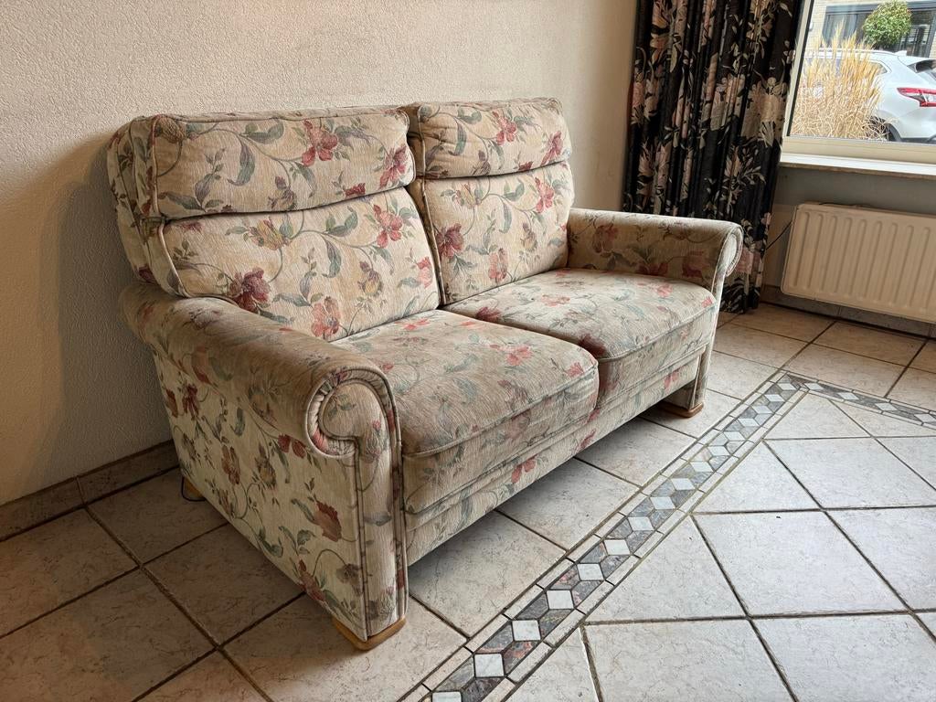 tweepersoons bank met bloemenmotief, Ophalen, Gebruikt, 150 tot 200 cm, Tweepersoons