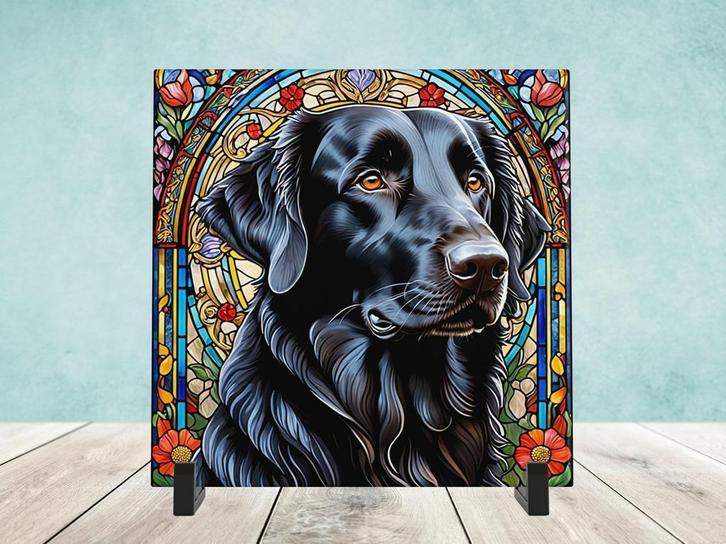 Flatcoated Retriever Glas in lood tegel incl houder, Huis en Inrichting, Woonaccessoires | Overige, Nieuw, Ophalen of Verzenden