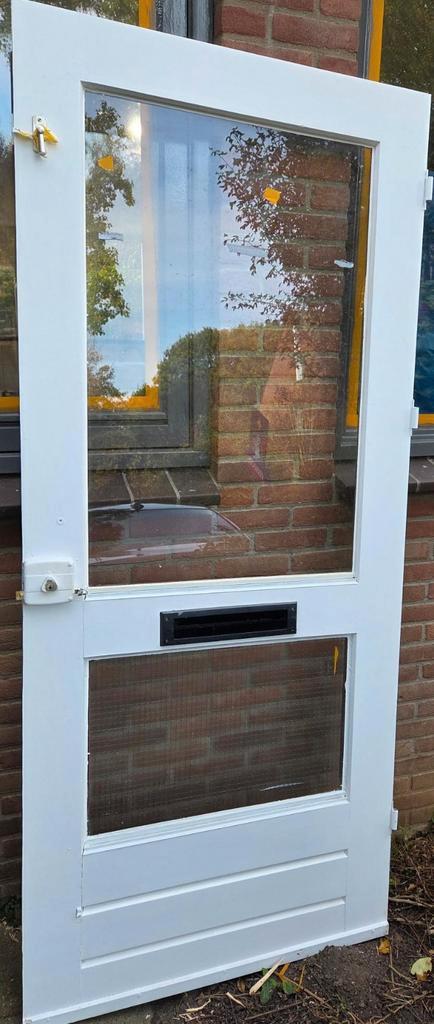 Witte Buitendeur met Glas, Doe-het-zelf en Verbouw, Deuren en Horren, Gebruikt, Buitendeur, 200 tot 215 cm, 80 tot 100 cm, Glas