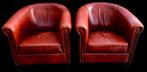 2 Chesterfield club fauteuils bruin rood leer + BEZORGING