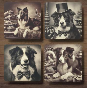 Border Collie Victoriaanse onderzetters met houder beschikbaar voor biedingen