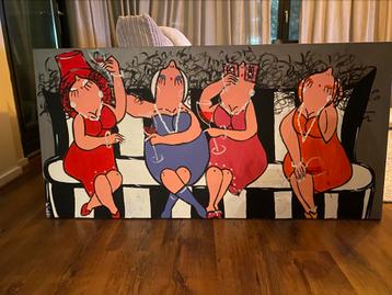 Groot schilderij van 1,40 x 0.70 dikke dames ( Lilly ) beschikbaar voor biedingen