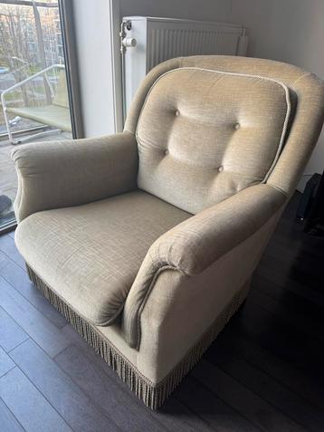 Vintage Fauteuil - Beige/Groen beschikbaar voor biedingen