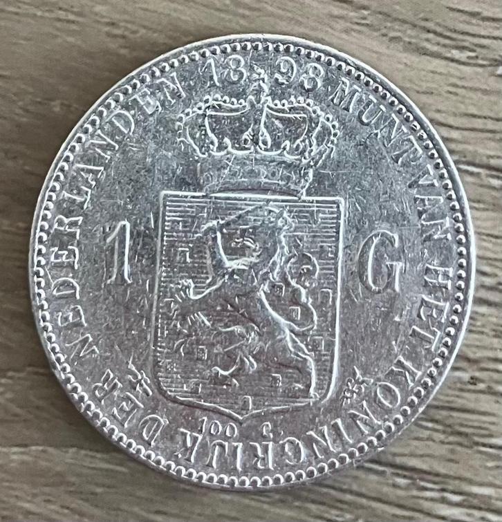 1 gulden 1898 Wilhelmina (1), Postzegels en Munten, Munten | Nederland, Losse munt, 1 gulden, Koningin Wilhelmina, Zilver, Ophalen