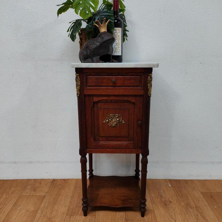 Vintage Antiek nachtkastje bijzetkastje met marmer blad 103, Huis en Inrichting, Slaapkamer | Nachtkastjes, Gebruikt, 70 cm of meer