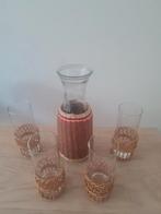 Vintage waterkan met 4 glazen, Glas of Glazen, Ophalen of Verzenden, Overige stijlen, Glas