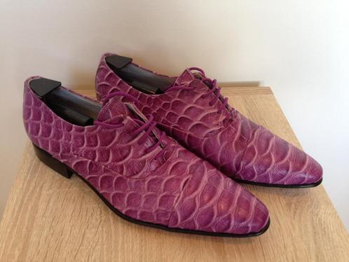 Pepe Milan herenschoenen 42 leder fuchsia-roze-paars croco, Kleding | Heren, Schoenen, Nieuw, Veterschoenen, Overige kleuren, Ophalen