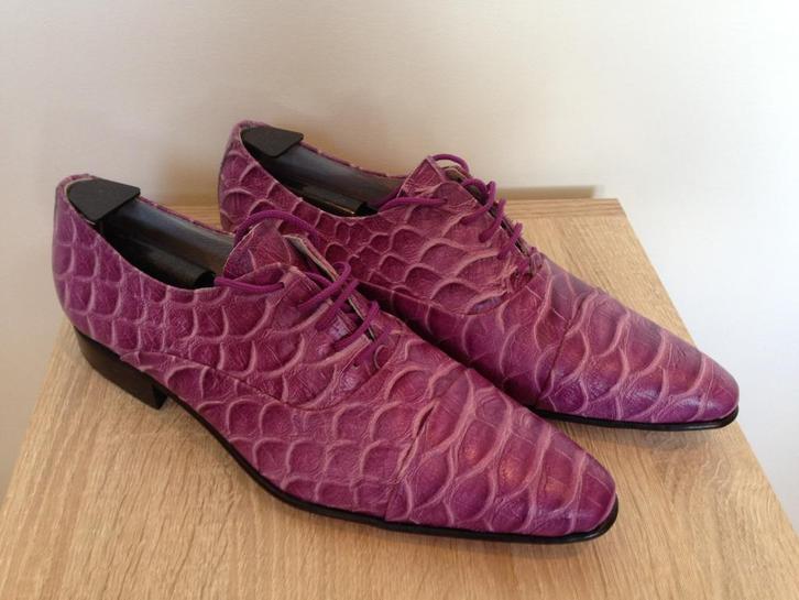 Pepe Milan herenschoenen 42 leder fuchsia-roze-paars croco, Kleding | Heren, Schoenen, Nieuw, Veterschoenen, Overige kleuren, Ophalen