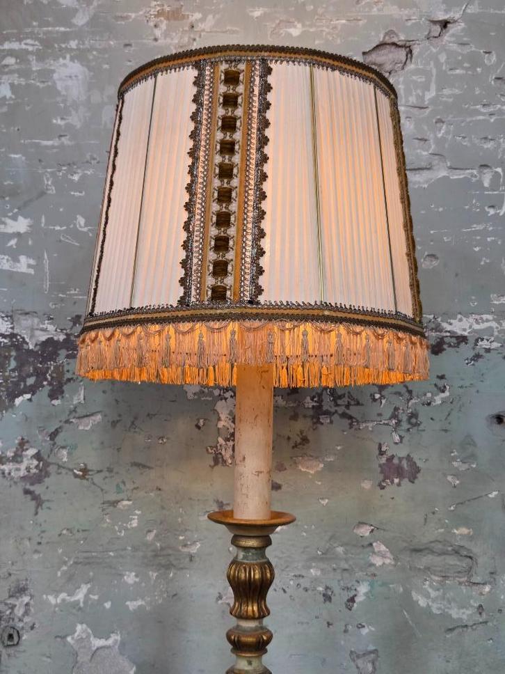 Grote cilindervormige lampenkap met franjes, Huis en Inrichting, Lampen | Lampenkappen, Gebruikt, 25 tot 50 cm, Rond, Crème, Overige kleuren