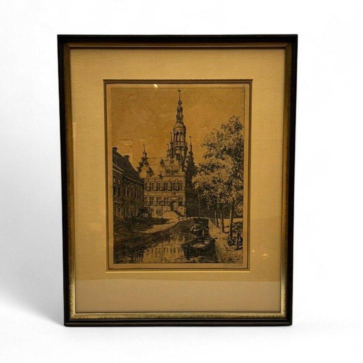 Ids Wiersma (1878-1965) - Stadhuis Franeker, Antiek en Kunst, Kunst | Etsen en Gravures, Ophalen of Verzenden