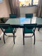 Prachtige teakhouten eettafel met glasplaat, Huis en Inrichting, Tafels | Eettafels, Ophalen, Teakhout, 50 tot 100 cm, Zo goed als nieuw